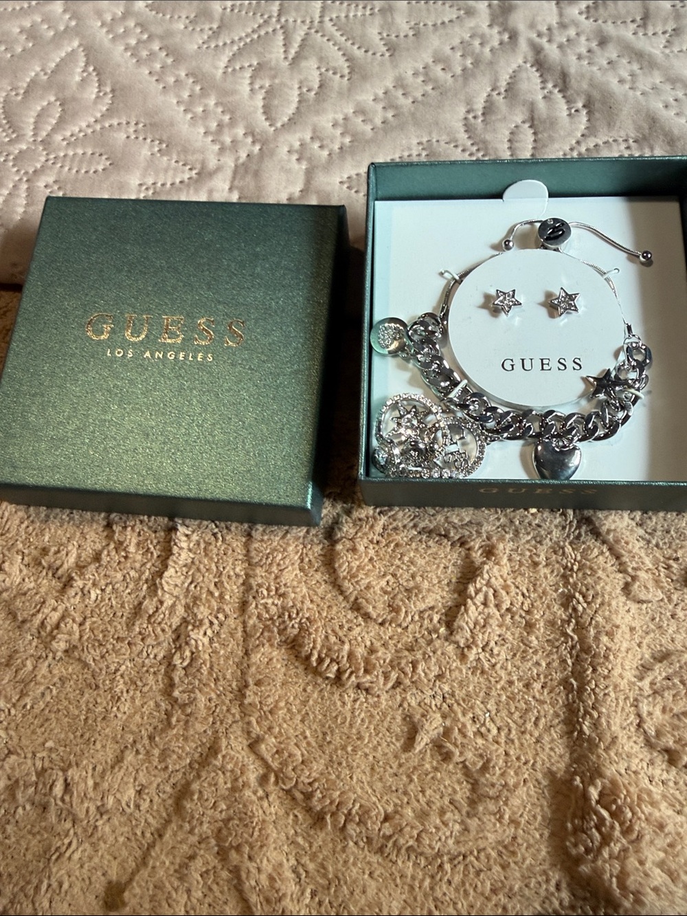 GUESS Silver Charm Bracelet and Star Earrings Set in Silver